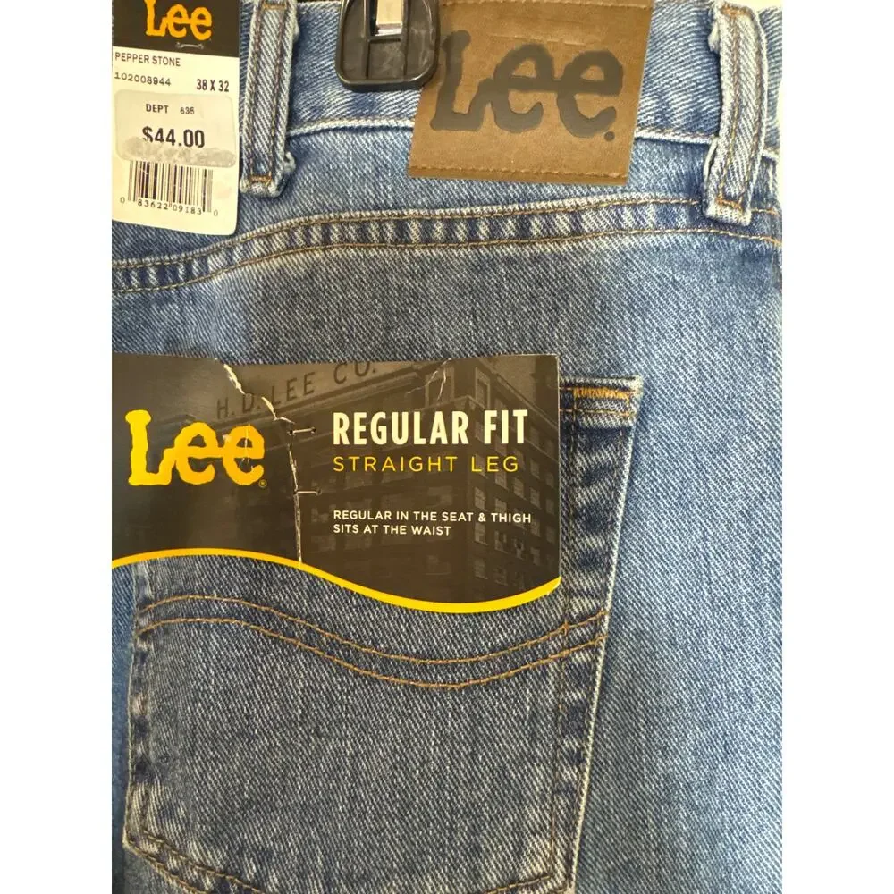 NWT Men’s Lee Regular Fit Straight Leg 38X32 Medium Wash Pepper Stone Jeans